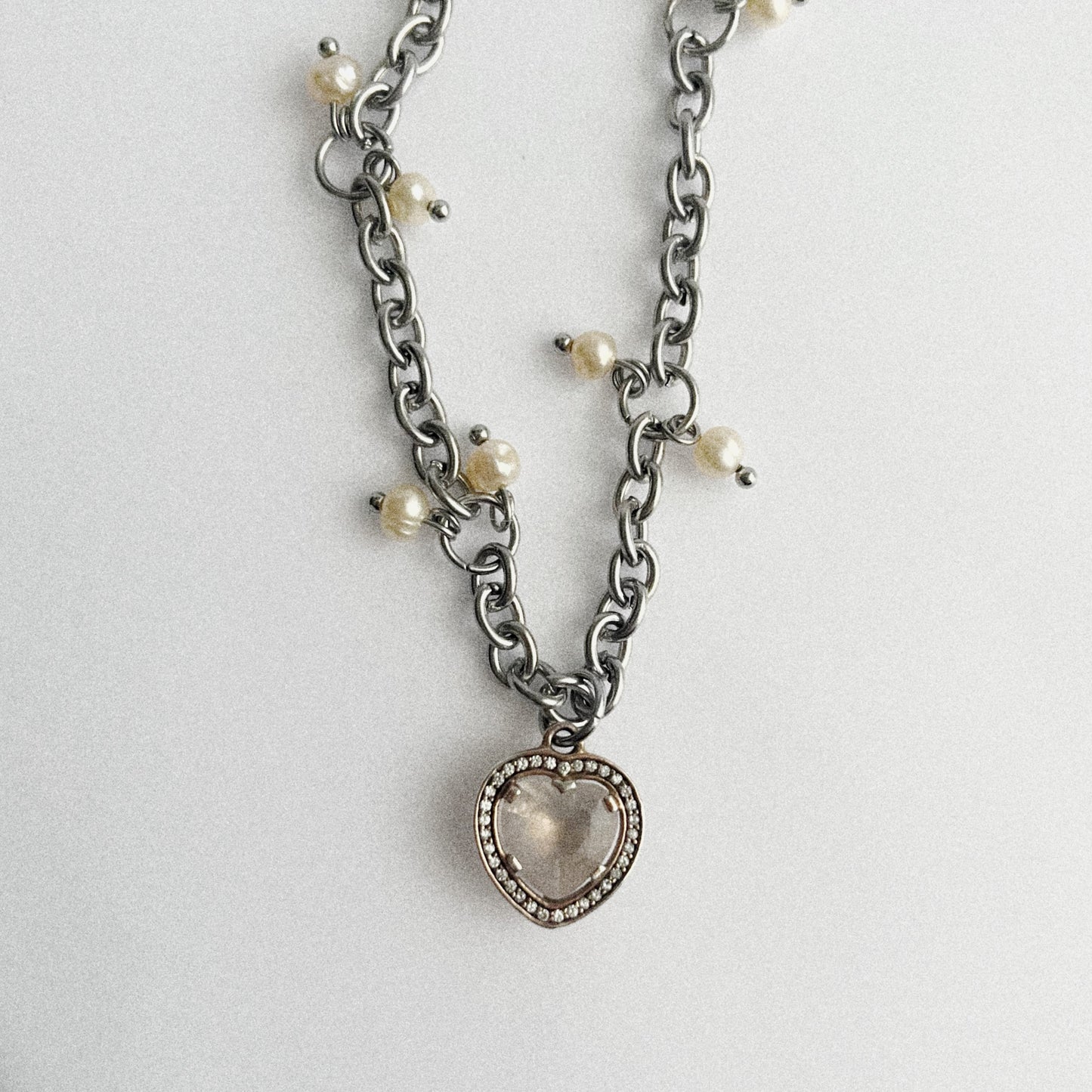 Collier - Coeur & perles naturelles