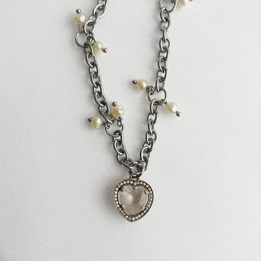 Collier - Coeur & perles naturelles