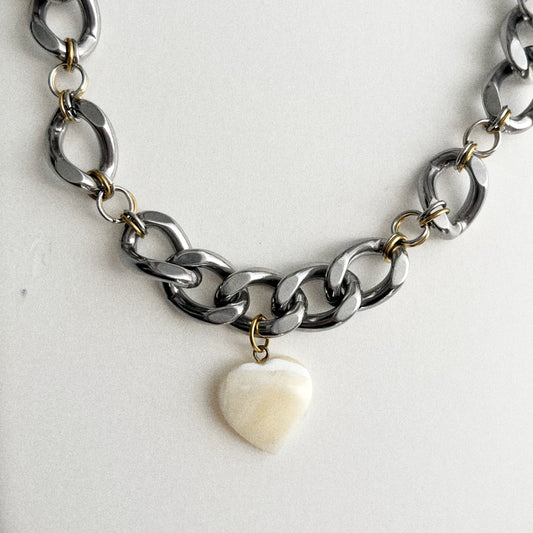 Collier - Coeur nacré blanc
