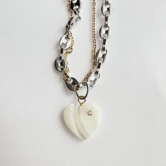 Collier - Coeur nacré strass