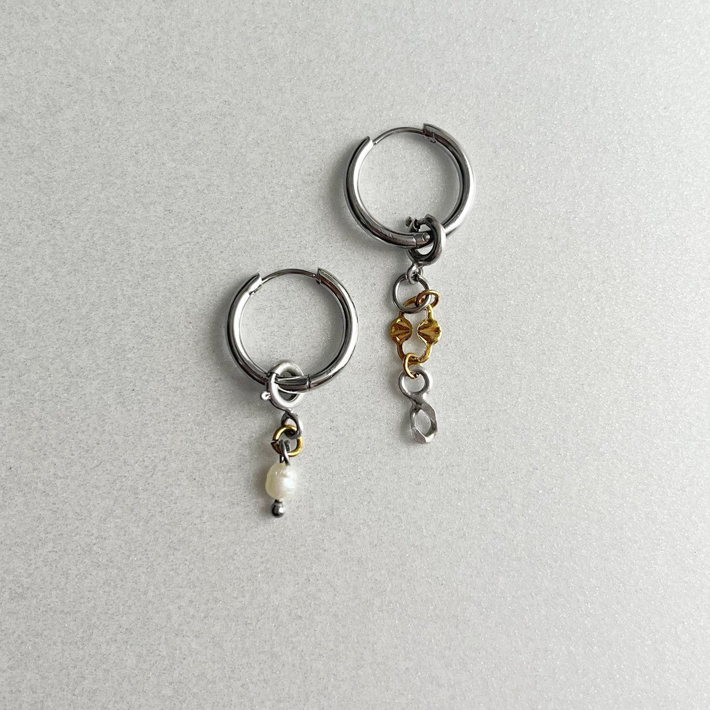 Paire de boucles - Argent & acier doré