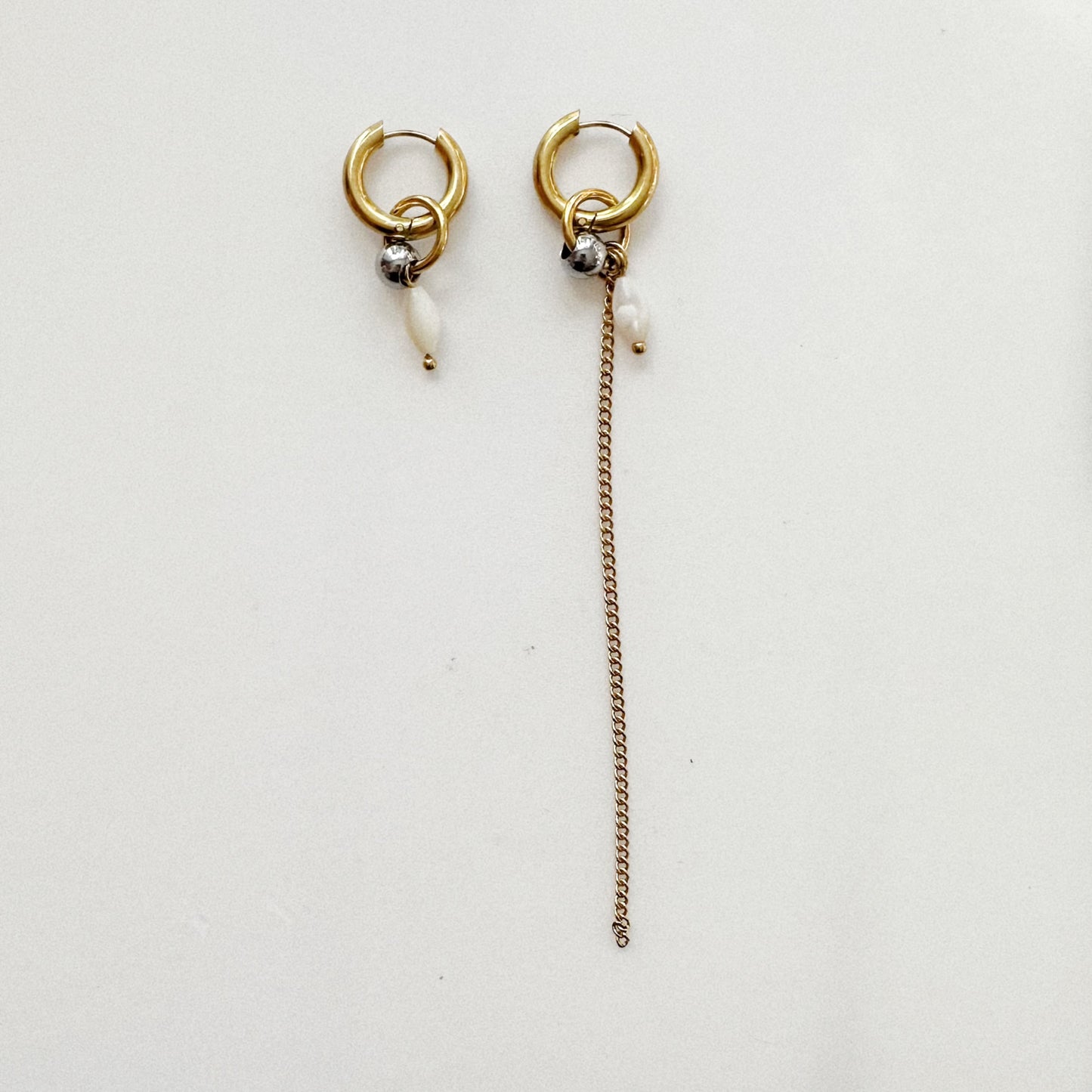 Paire de boucles - Billes inox & Perle nacrée