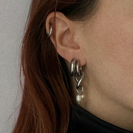 Boucle d'oreille - Perles d'eau douce & maillon acier