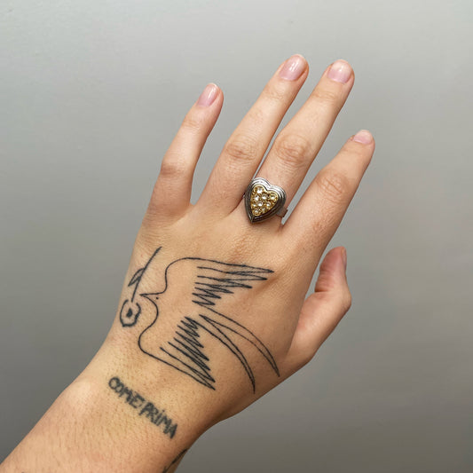 Bague - Coeur bicolore & strass