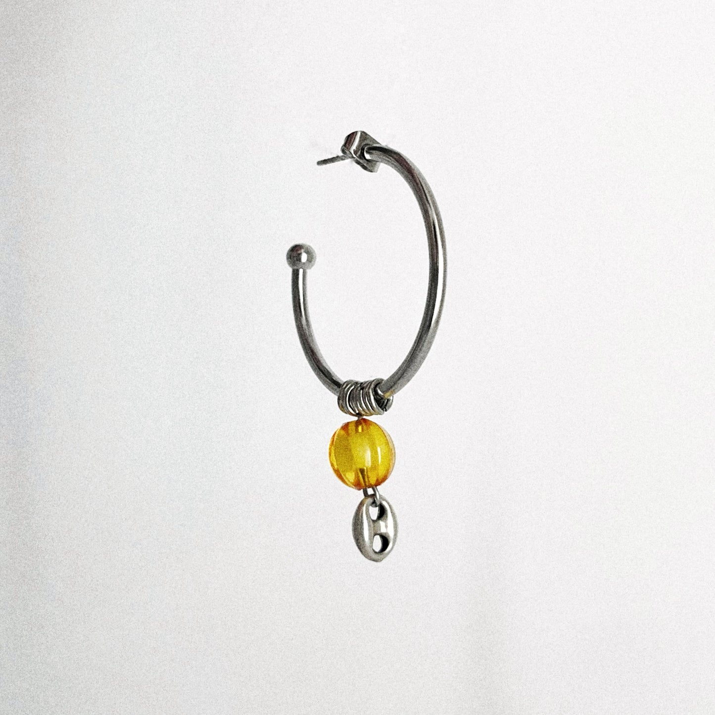 Boucle d'oreille - Perle jaune & grain de café