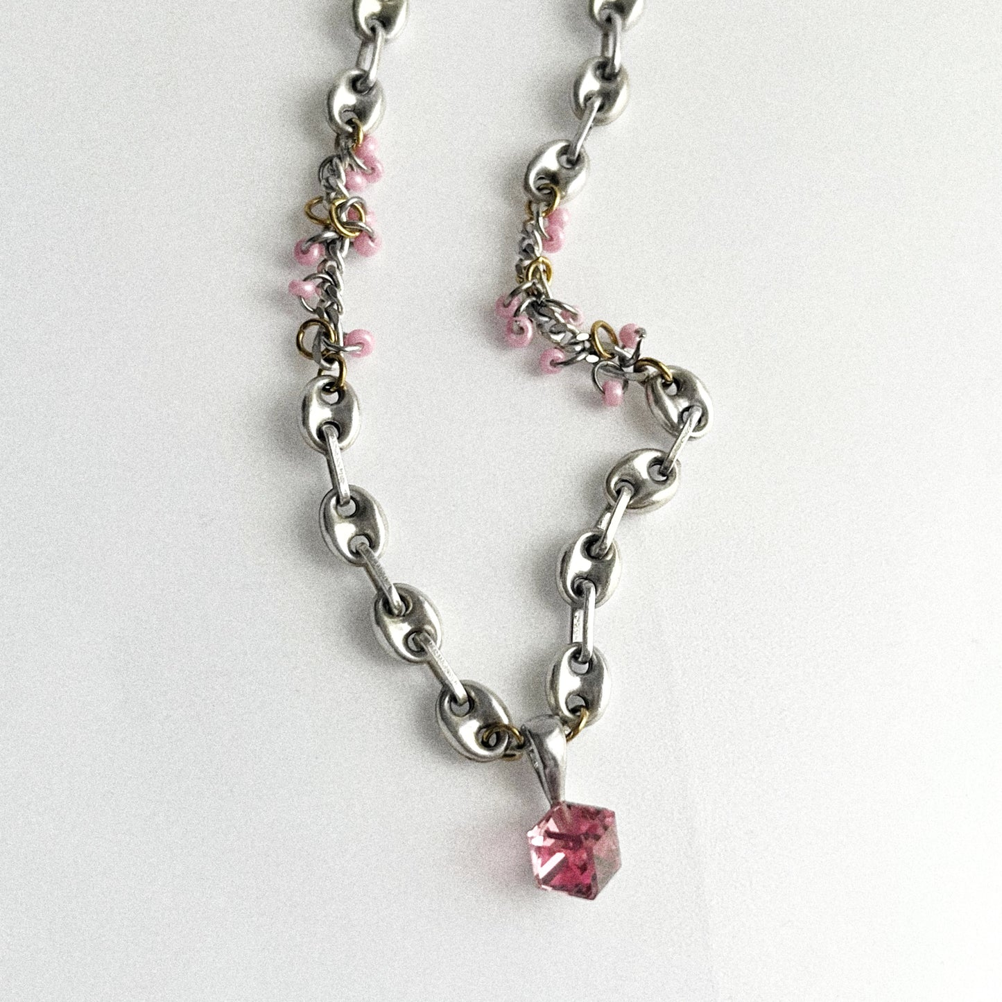 Collier - Strass rose & grains de café