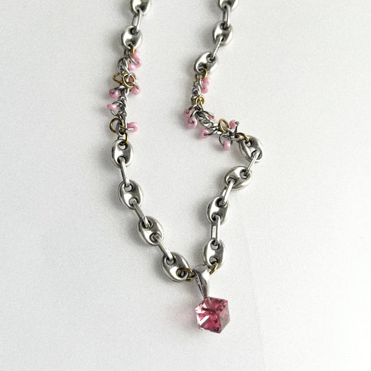 Collier - Strass rose & grains de café