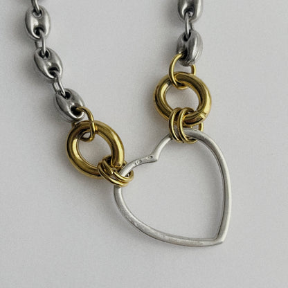 Collier - Grains de café & Coeur en argent