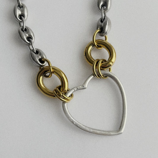 Collier - Grains de café & Coeur en argent