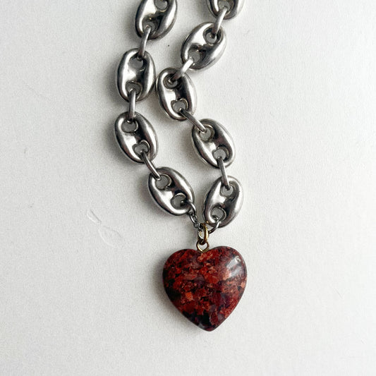 Collier - Coeur marbré rouge