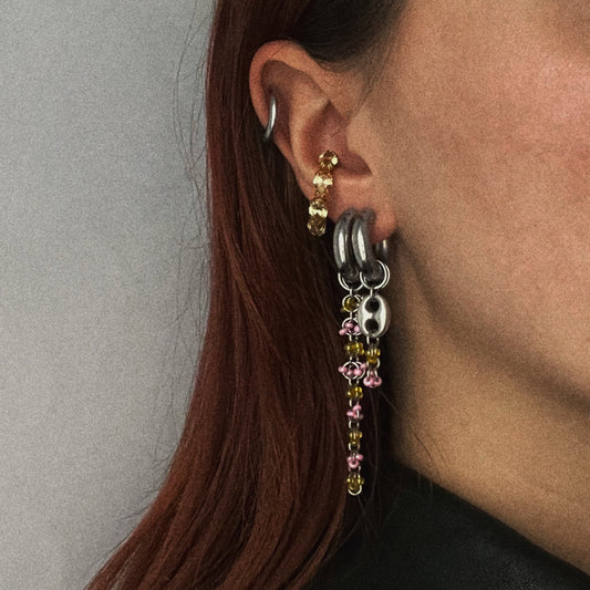 Paire de boucles - Perles de rocailles rose et jaune