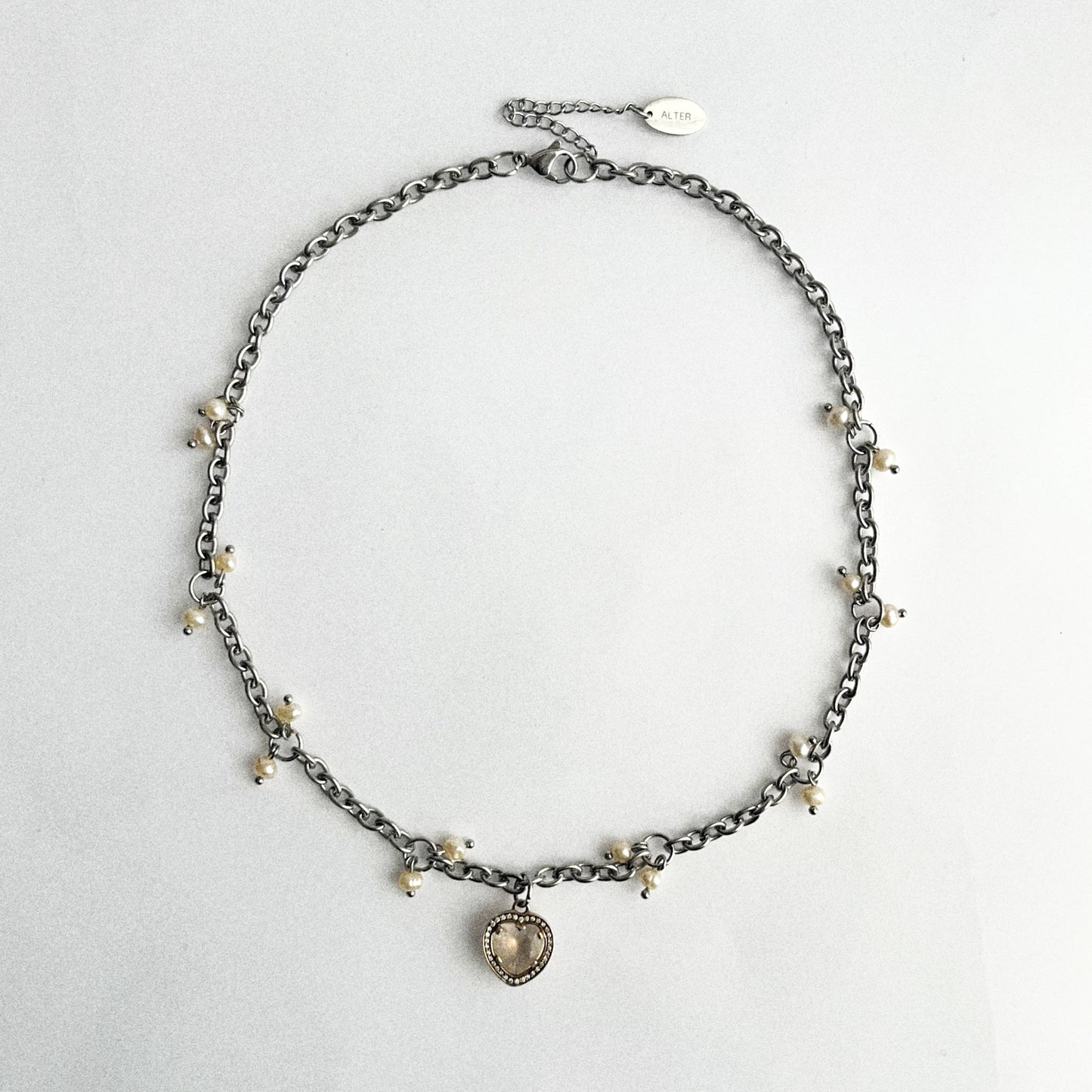 Collier - Coeur & perles naturelles