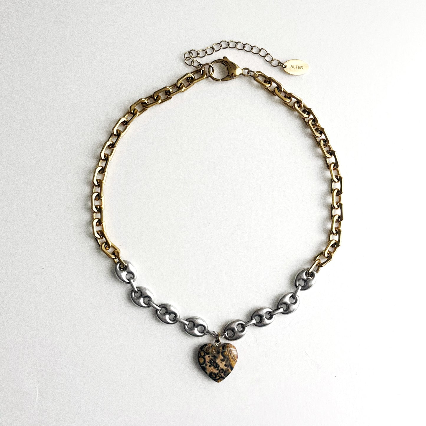 Collier - Coeur marbré orange