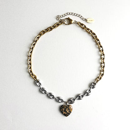 Collier - Coeur marbré orange