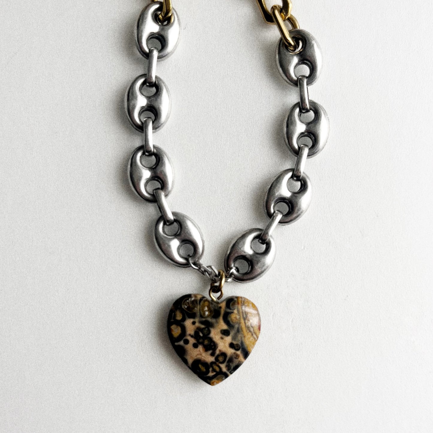 Collier - Coeur marbré orange