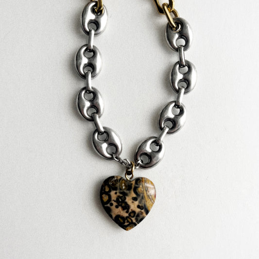 Collier - Coeur marbré orange