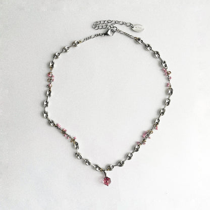 Collier - Strass rose & grains de café