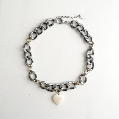 Collier - Coeur nacré blanc