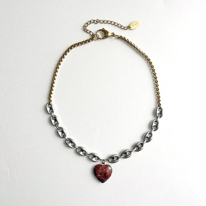 Collier - Coeur marbré rouge