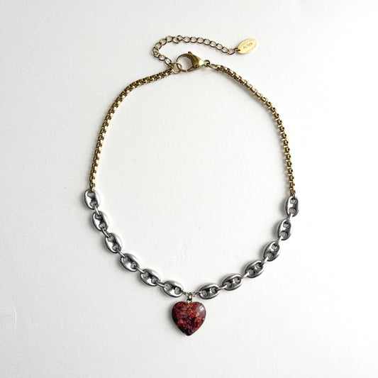 Collier - Coeur marbré rouge