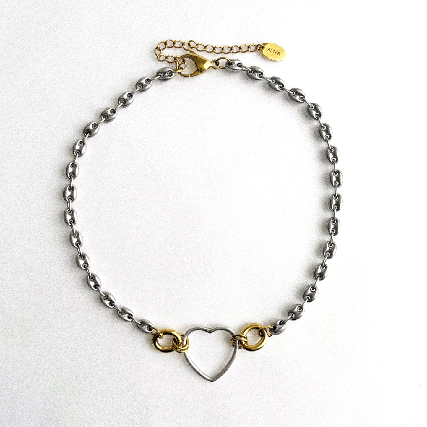 Collier - Grains de café & Coeur en argent