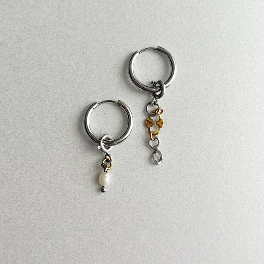 Paire de boucles - Argent & acier doré