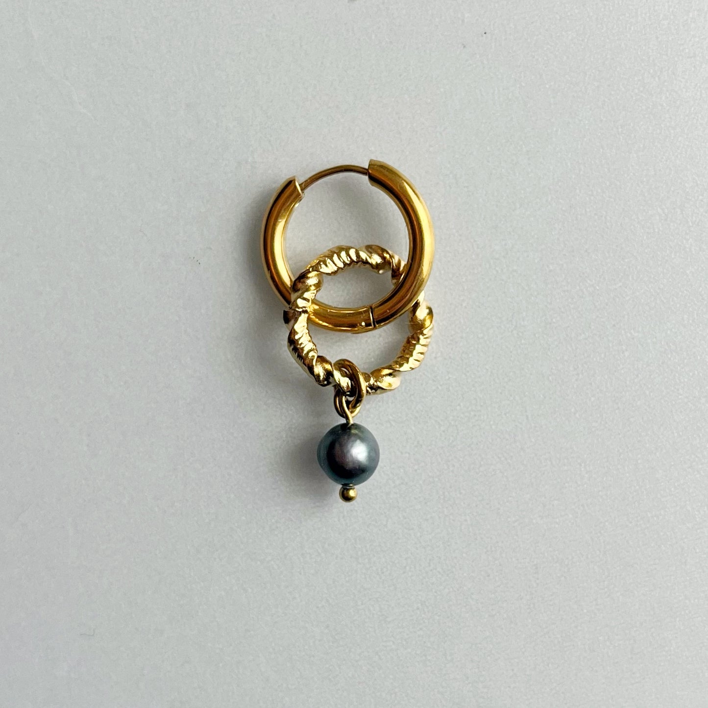 Earring - Ribbed Link & Pearl