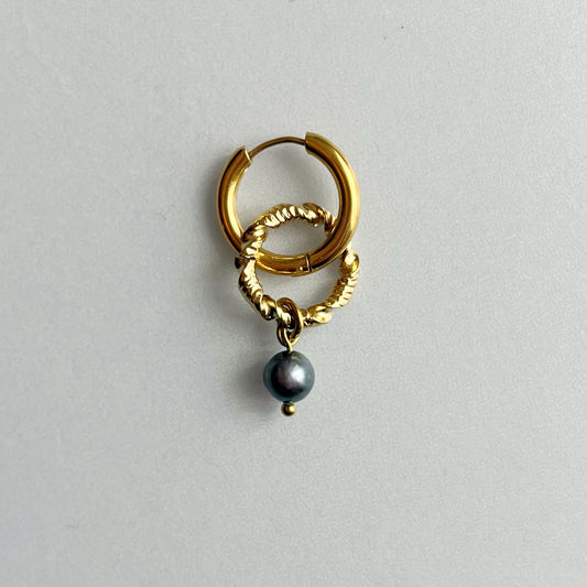 Boucle d'oreille - Maillon strié & Perle