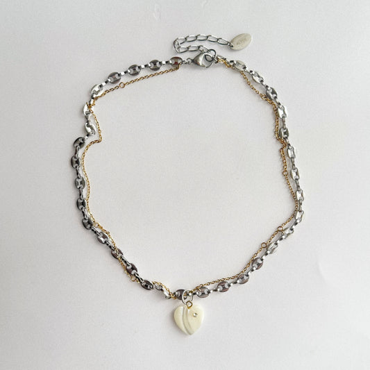 Collier - Coeur nacré strass