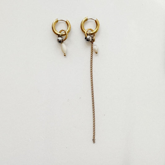 Paire de boucles - Billes inox & Perle nacrée