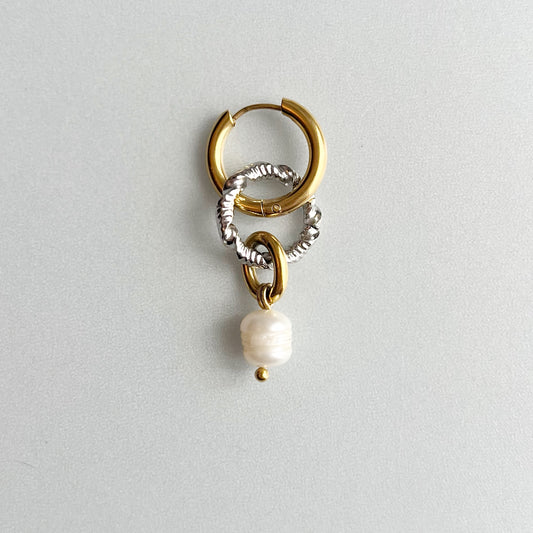 Boucle d'oreille - Anneau strié et perle