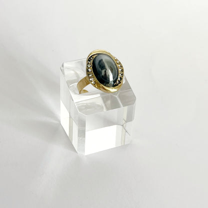 Bague - Pierre anthracite & strass