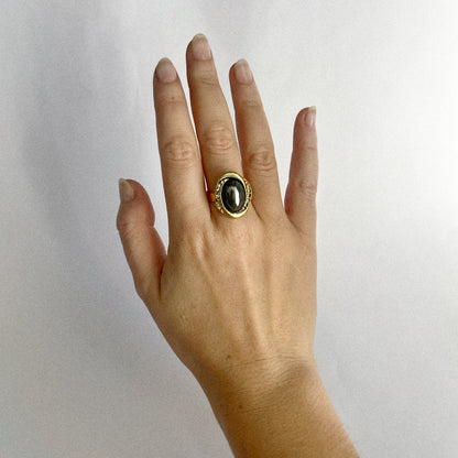 Bague - Pierre anthracite & strass