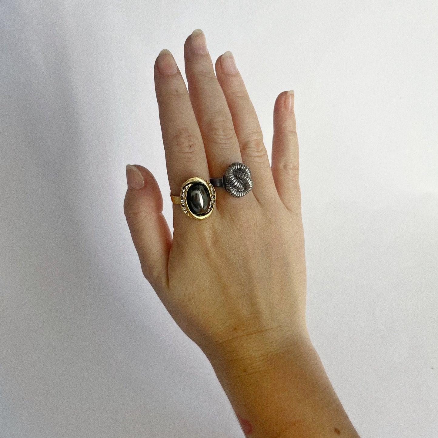 Bague - Pierre anthracite & strass