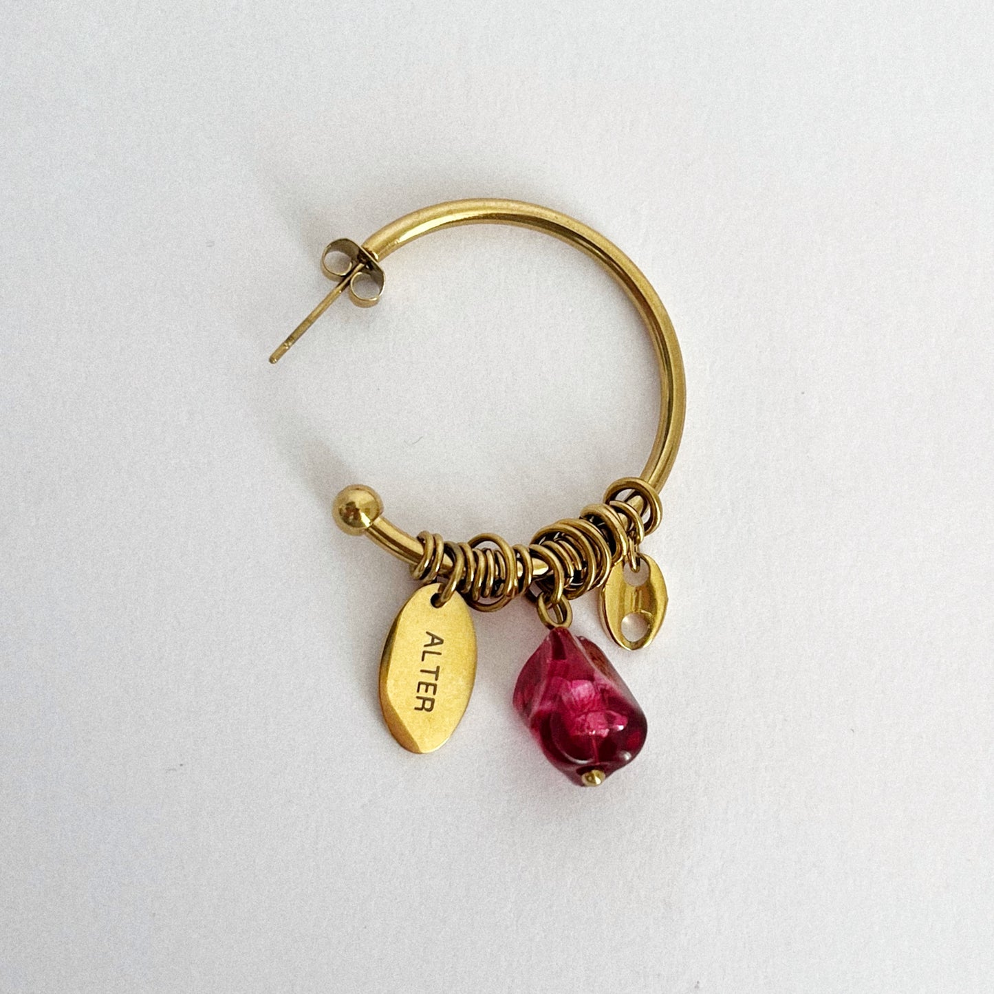 Boucle d'oreille - Perle grenat