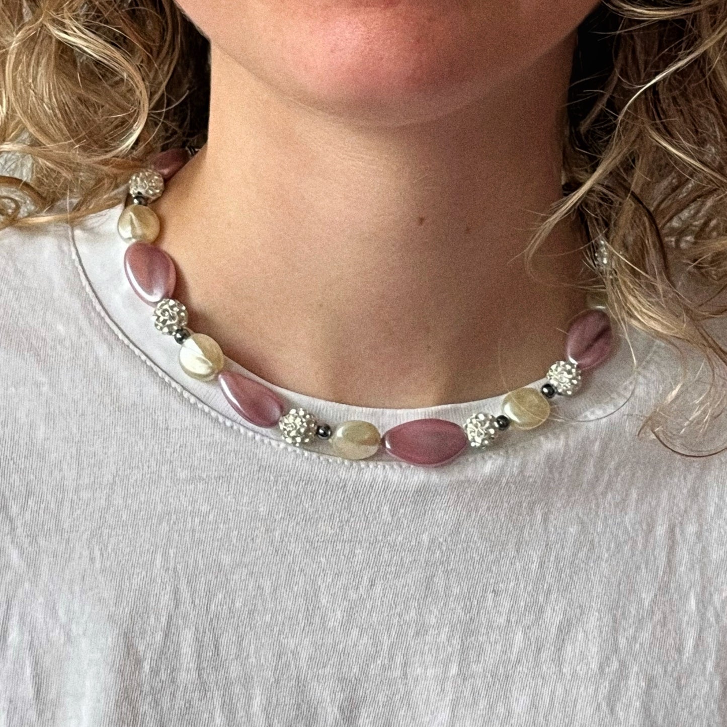Collier de perles - Shamballa blanc