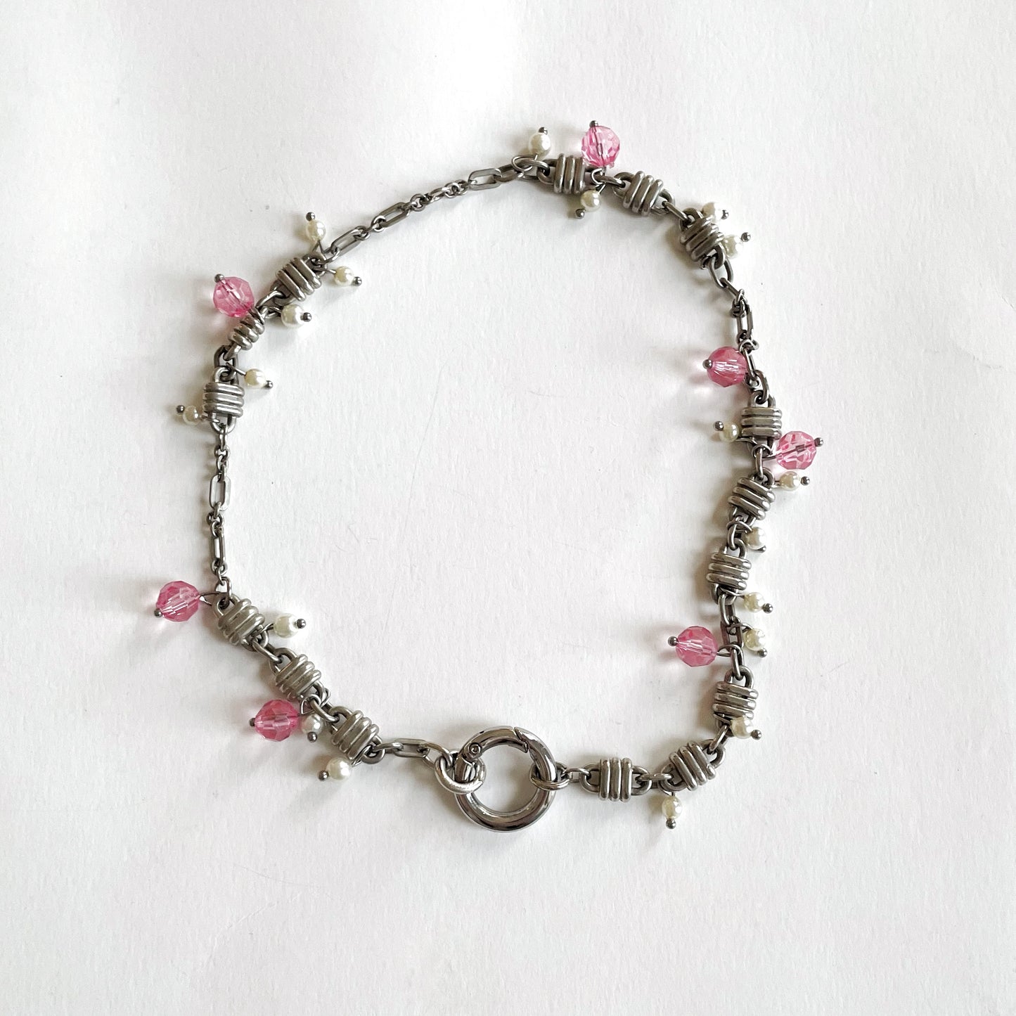 Collier argent et perles roses