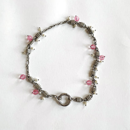 Collier argent et perles roses