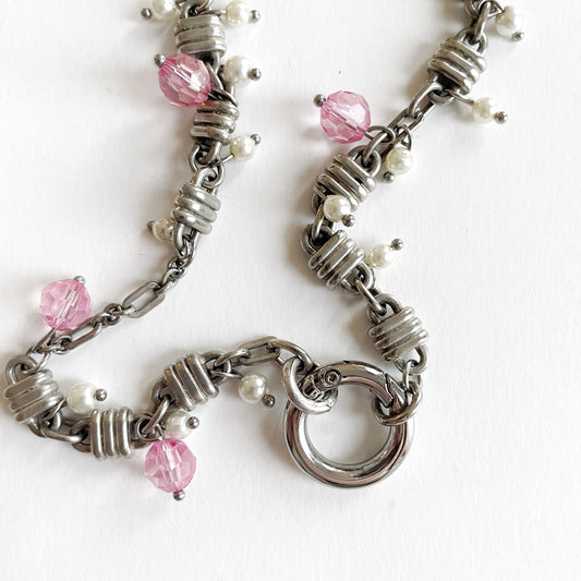 Collier argent et perles roses