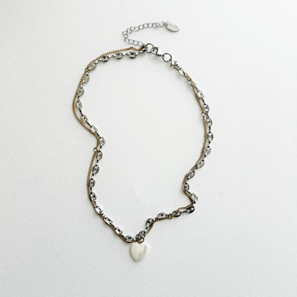 Collier - Coeur nacré et chaînes mixtes