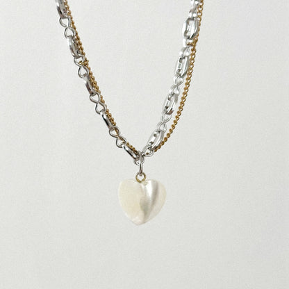 Collier - Coeur nacré et chaînes mixtes
