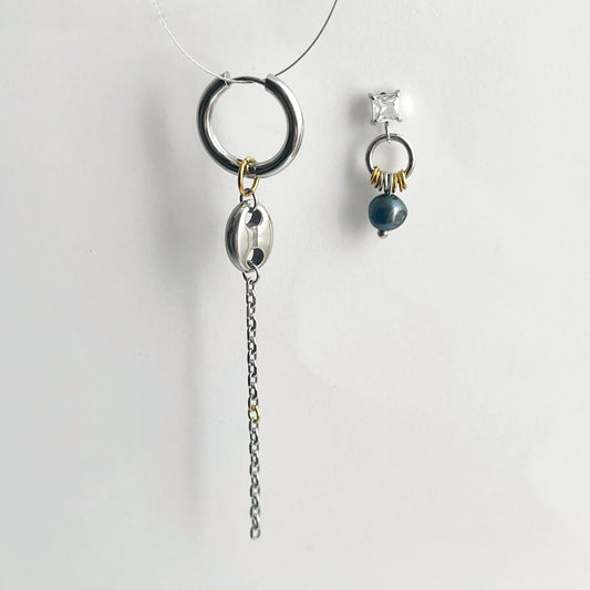 Paire de boucles - Perle d'eau douce et grain de café